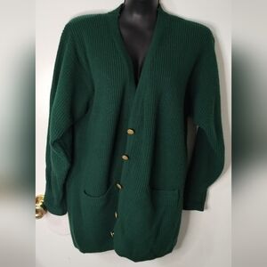 Vintage Separate Issue Green Knit Cardigan Sweater Large Gold‎ Buttons Pockets